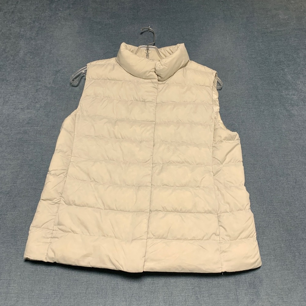 Uniqlo Ultra Light Down Puffer Vest Womens Medium Beige Mock Neck Quilted Lined